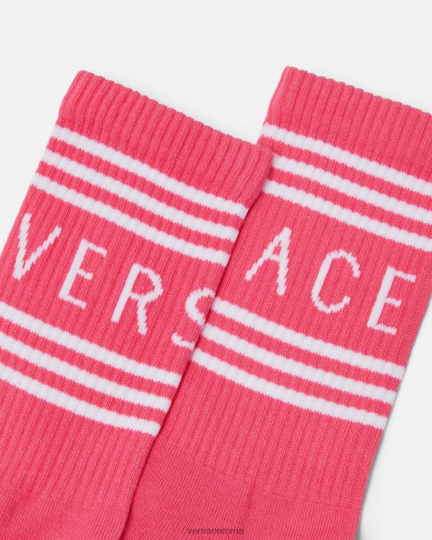 esso Versace donne Calzini con logo vintage anni '90 rosa JT08Z1098 biancheria intima e costumi da bagno