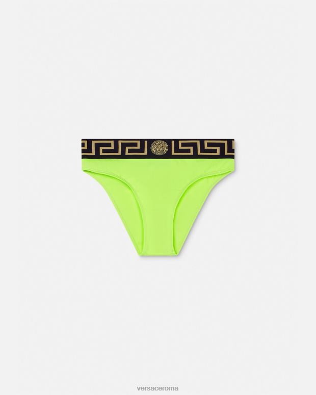 esso Versace donne Slip bikini con bordo grecato lime JT08Z1176 biancheria intima e costumi da bagno