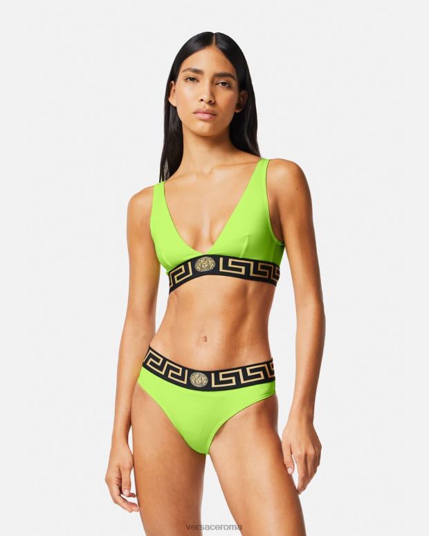 esso Versace donne Slip bikini con bordo grecato lime JT08Z1176 biancheria intima e costumi da bagno