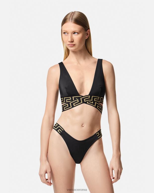 esso Versace donne Slip bikini con bordo grecato nero JT08Z1157 biancheria intima e costumi da bagno