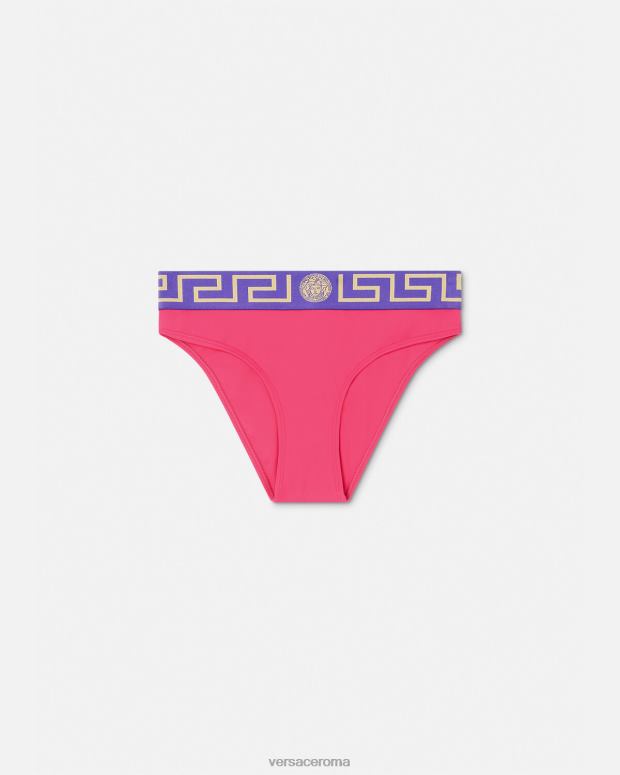 esso Versace donne Slip bikini con bordo grecato rosa e lilla JT08Z1177 biancheria intima e costumi da bagno