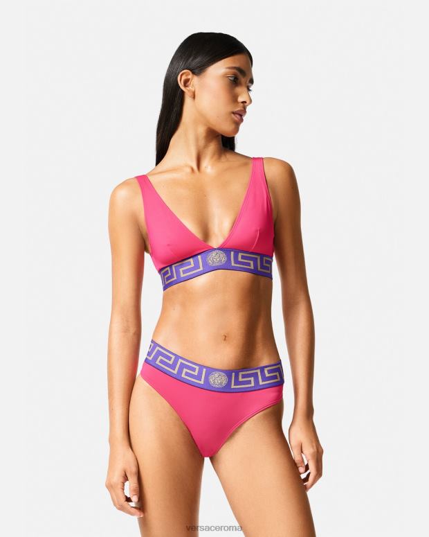 esso Versace donne Slip bikini con bordo grecato rosa e lilla JT08Z1177 biancheria intima e costumi da bagno