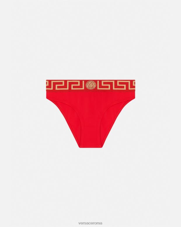 esso Versace donne Slip bikini con bordo grecato rosso JT08Z1155 biancheria intima e costumi da bagno