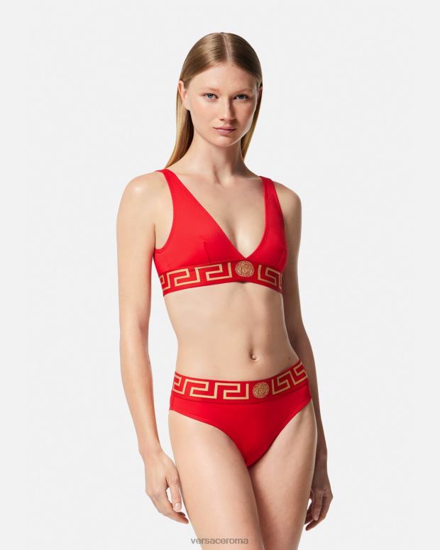 esso Versace donne Slip bikini con bordo grecato rosso JT08Z1155 biancheria intima e costumi da bagno
