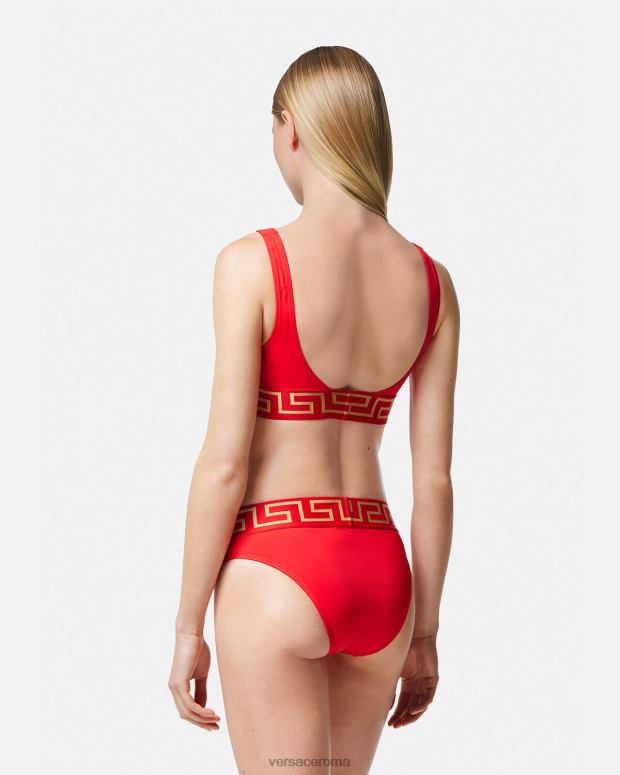esso Versace donne Slip bikini con bordo grecato rosso JT08Z1155 biancheria intima e costumi da bagno