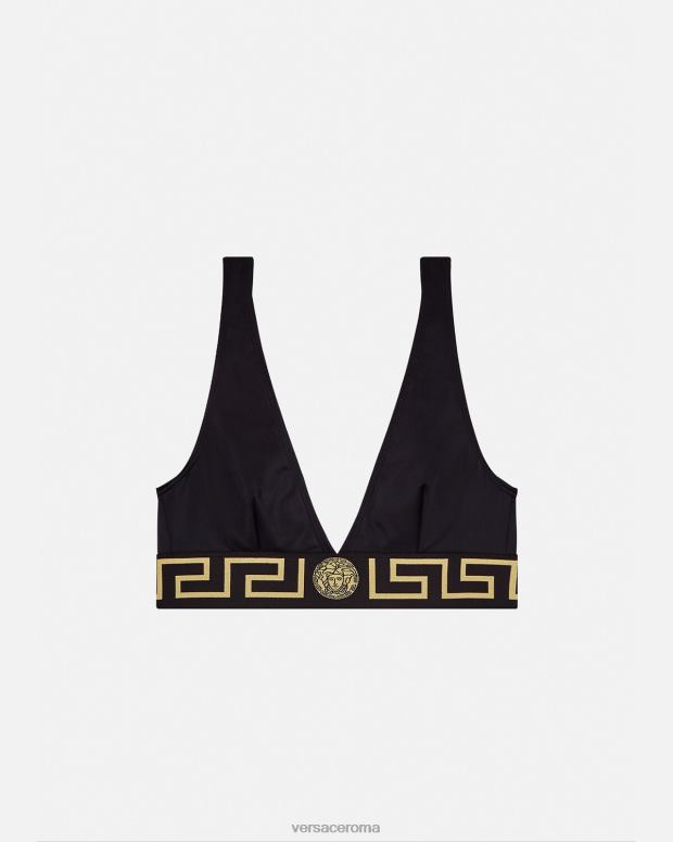 esso Versace donne Top bikini con bordo grecato nero JT08Z1152 biancheria intima e costumi da bagno