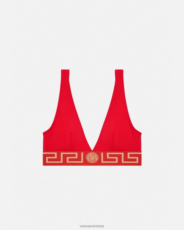 esso Versace donne Top bikini con bordo grecato rosso JT08Z1151 biancheria intima e costumi da bagno