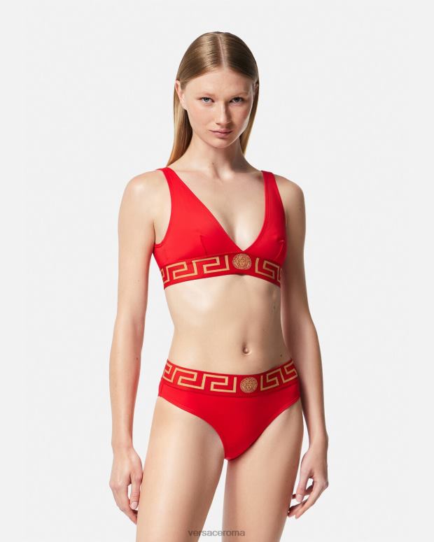 esso Versace donne Top bikini con bordo grecato rosso JT08Z1151 biancheria intima e costumi da bagno