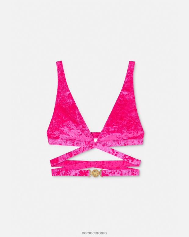 esso Versace donne Top bikini in velluto con Medusa '95 fucsia JT08Z1173 biancheria intima e costumi da bagno