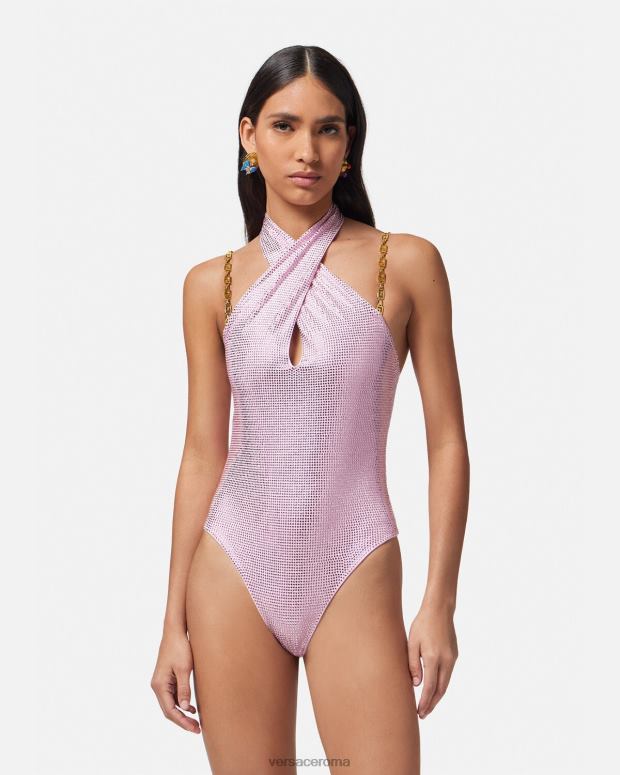 esso Versace donne costume da bagno grecata cristalli rosa JT08Z1124 biancheria intima e costumi da bagno