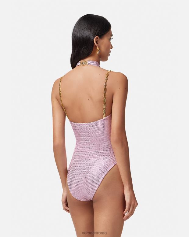 esso Versace donne costume da bagno grecata cristalli rosa JT08Z1124 biancheria intima e costumi da bagno