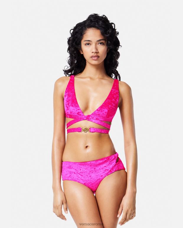 esso Versace donne slip bikini in velluto arrotolato fucsia JT08Z1174 biancheria intima e costumi da bagno