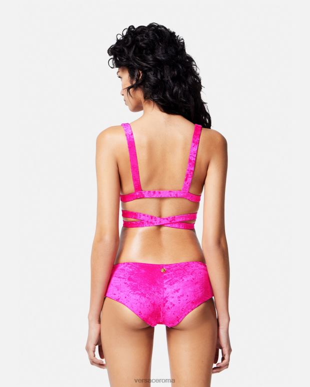 esso Versace donne slip bikini in velluto arrotolato fucsia JT08Z1174 biancheria intima e costumi da bagno