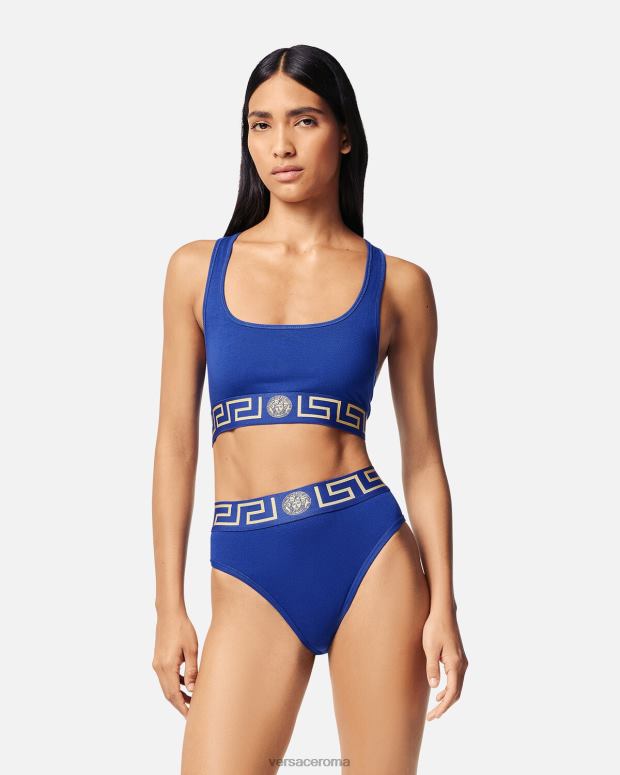 esso Versace donne Reggiseno sportivo con bordo grecata blu JT08Z1040 biancheria intima e costumi da bagno