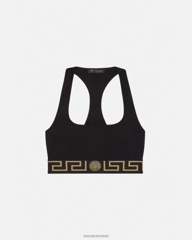 esso Versace donne Reggiseno sportivo con bordo grecata nero JT08Z1036 biancheria intima e costumi da bagno