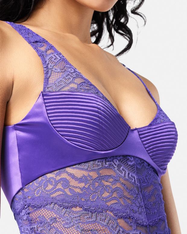 esso Versace donne body in pizzo Viola JT08Z1078 biancheria intima e costumi da bagno