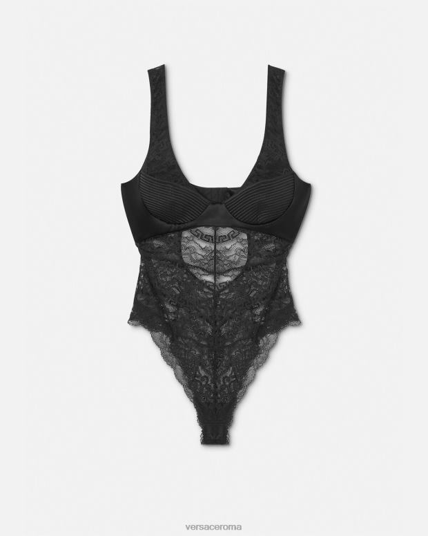 esso Versace donne body in pizzo nero JT08Z1068 biancheria intima e costumi da bagno