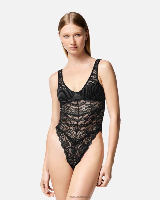 esso Versace donne body in pizzo nero JT08Z1068 biancheria intima e costumi da bagno