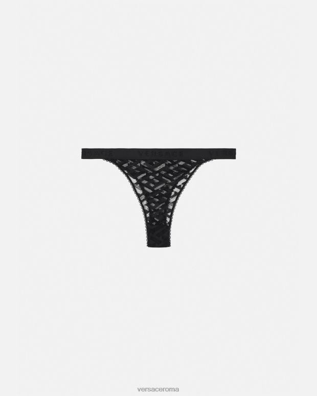 esso Versace donne perizoma in tulle la greca nero JT08Z1074 biancheria intima e costumi da bagno