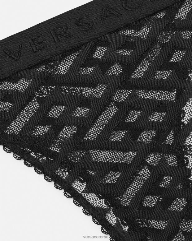 esso Versace donne perizoma in tulle la greca nero JT08Z1074 biancheria intima e costumi da bagno