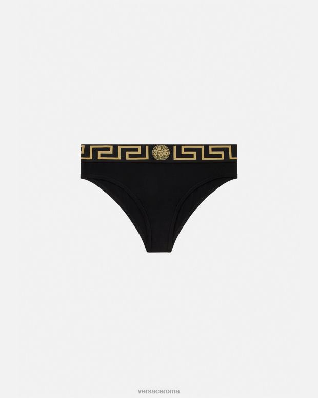 esso Versace donne slip bordo grecata nero JT08Z1060 biancheria intima e costumi da bagno