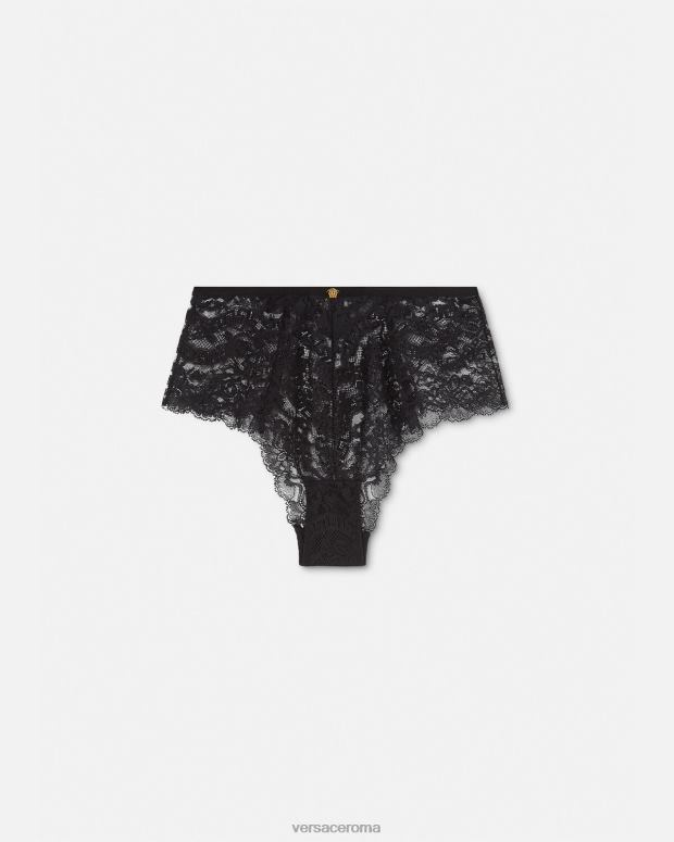 esso Versace donne slip in pizzo barocco nero JT08Z1067 biancheria intima e costumi da bagno