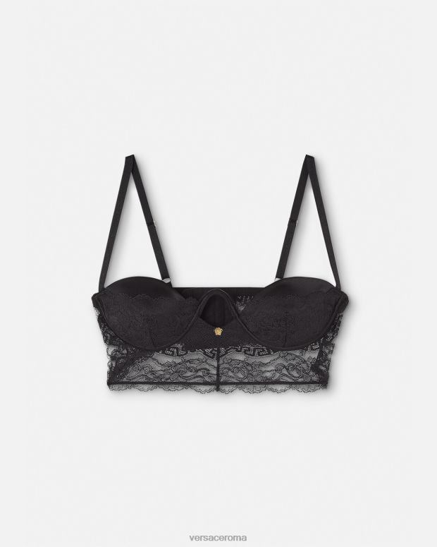 esso Versace donne top bustier in pizzo barocco nero JT08Z1066 biancheria intima e costumi da bagno