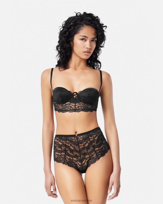 esso Versace donne top bustier in pizzo barocco nero JT08Z1066 biancheria intima e costumi da bagno