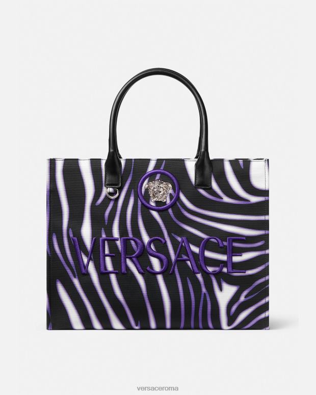 esso Versace donne Borsa tote grande zebrata stampa e viola JT08Z349 borse