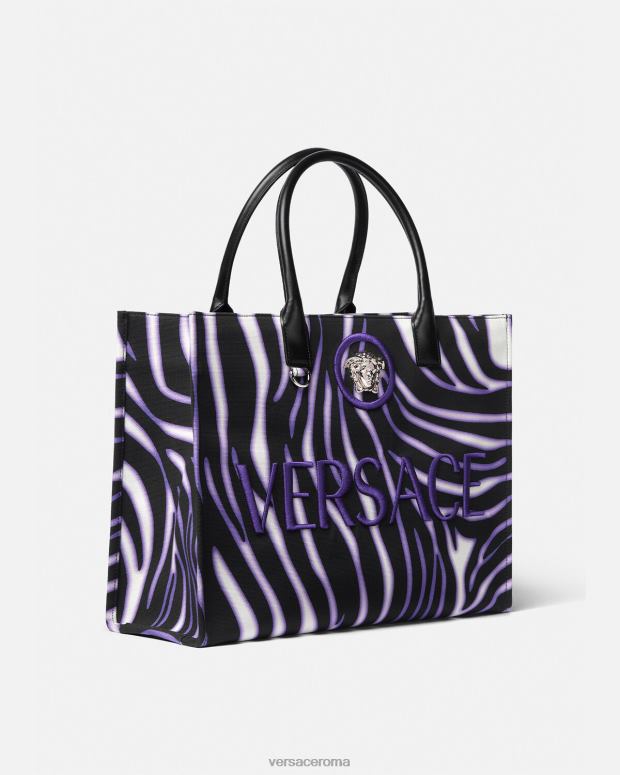 esso Versace donne Borsa tote grande zebrata stampa e viola JT08Z349 borse