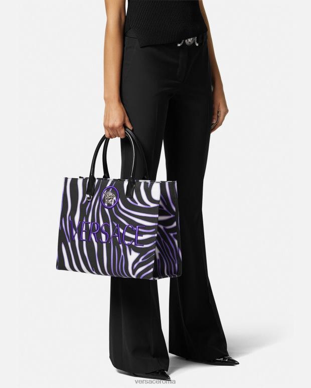 esso Versace donne Borsa tote grande zebrata stampa e viola JT08Z349 borse