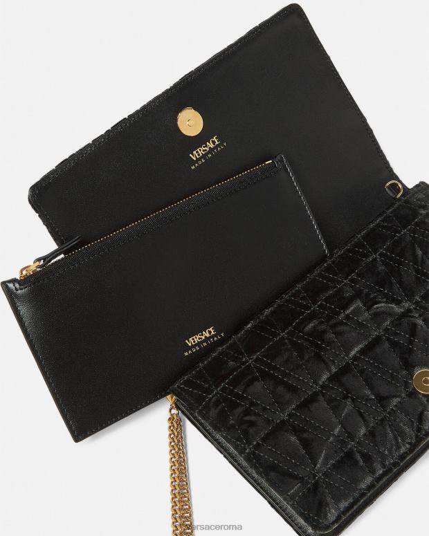 esso Versace donne pochette Virtus in velluto nero JT08Z378 borse