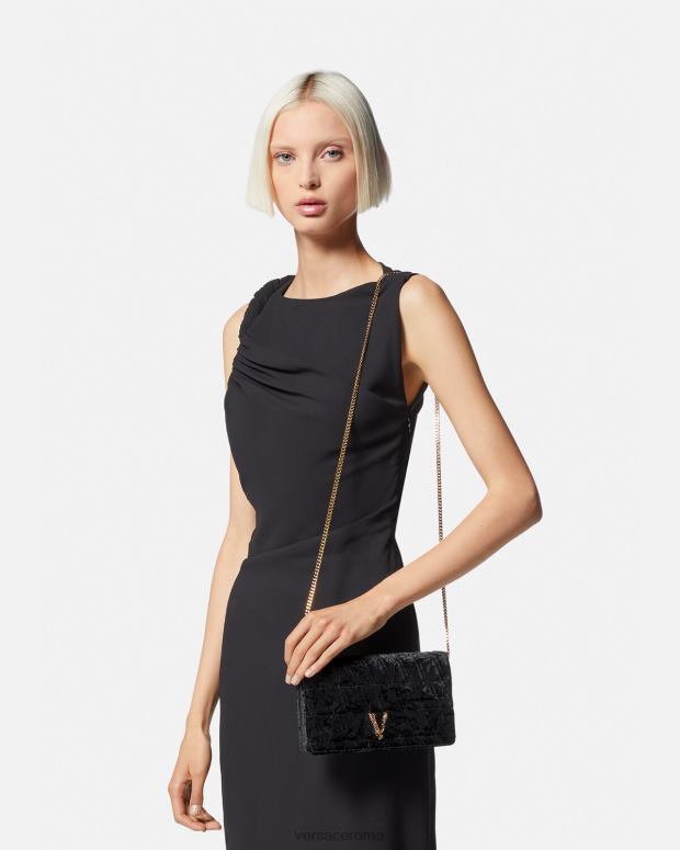 esso Versace donne pochette Virtus in velluto nero JT08Z378 borse