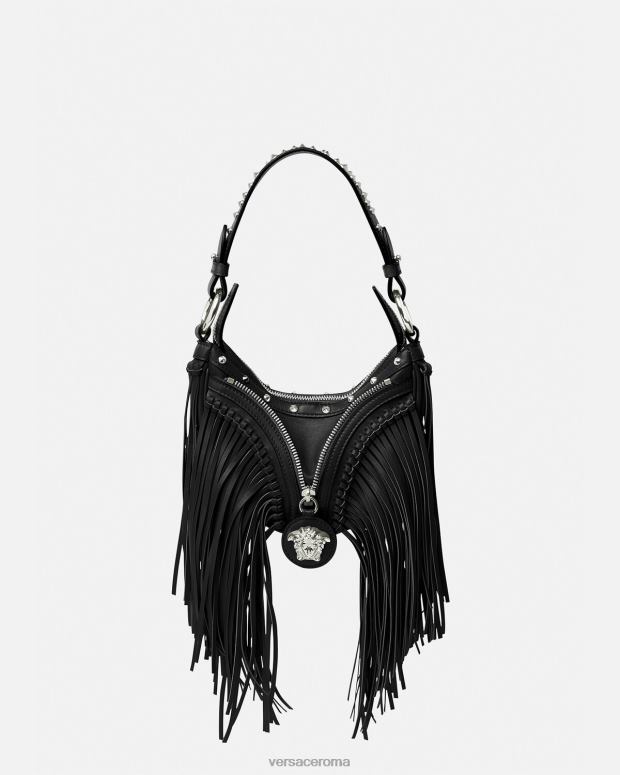 esso Versace donne Mini borsa hobo con frange ripetute nero JT08Z297 borse