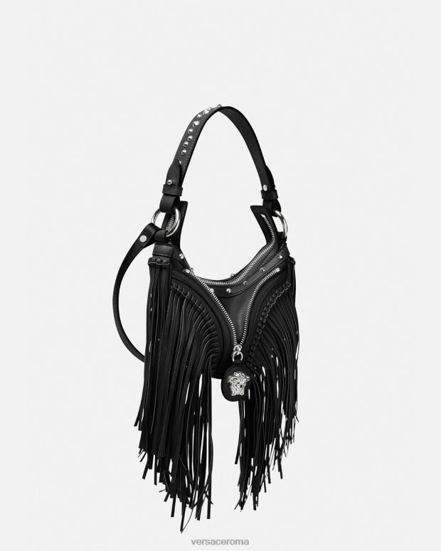 esso Versace donne Mini borsa hobo con frange ripetute nero JT08Z297 borse