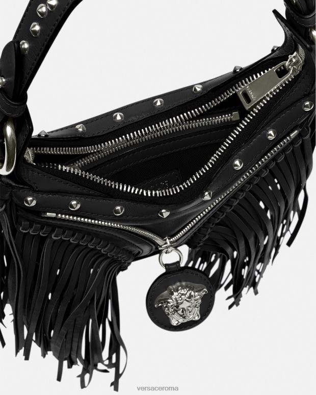 esso Versace donne Mini borsa hobo con frange ripetute nero JT08Z297 borse