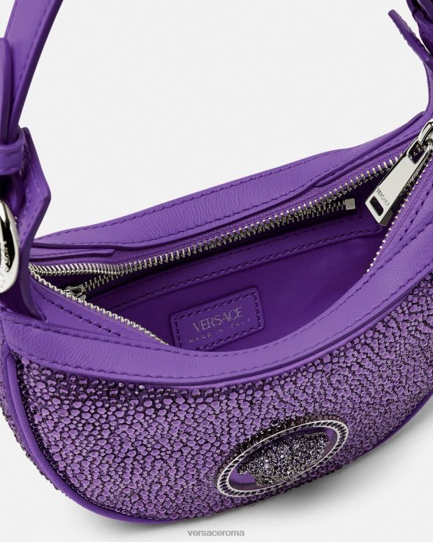 esso Versace donne mini borsa hobo con cristalli ripetuti Viola JT08Z299 borse