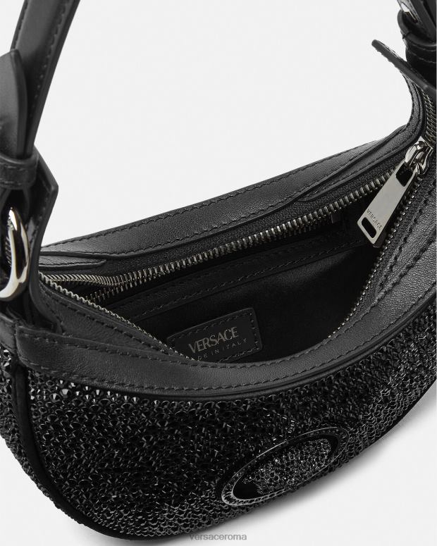 esso Versace donne mini borsa hobo con cristalli ripetuti nero JT08Z292 borse