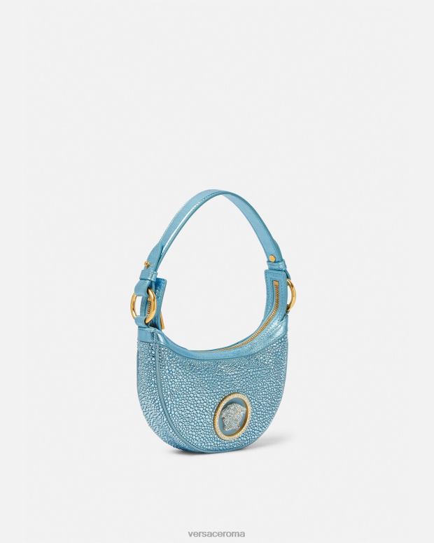esso Versace donne mini borsa hobo con cristalli ripetuti turchese JT08Z276 borse