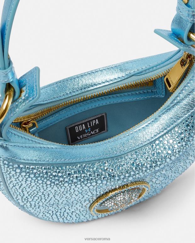 esso Versace donne mini borsa hobo con cristalli ripetuti turchese JT08Z276 borse