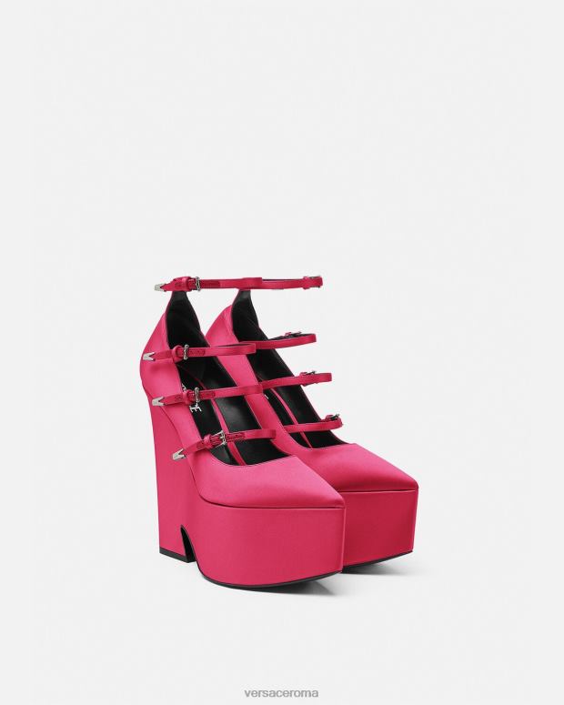 esso Versace donne Décolleté Tempest con plateau in raso fucsia JT08Z495 scarpa