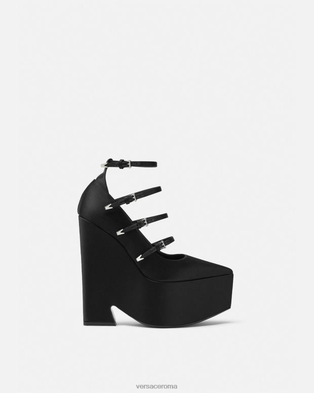 esso Versace donne Décolleté Tempest con plateau in raso nero JT08Z494 scarpa