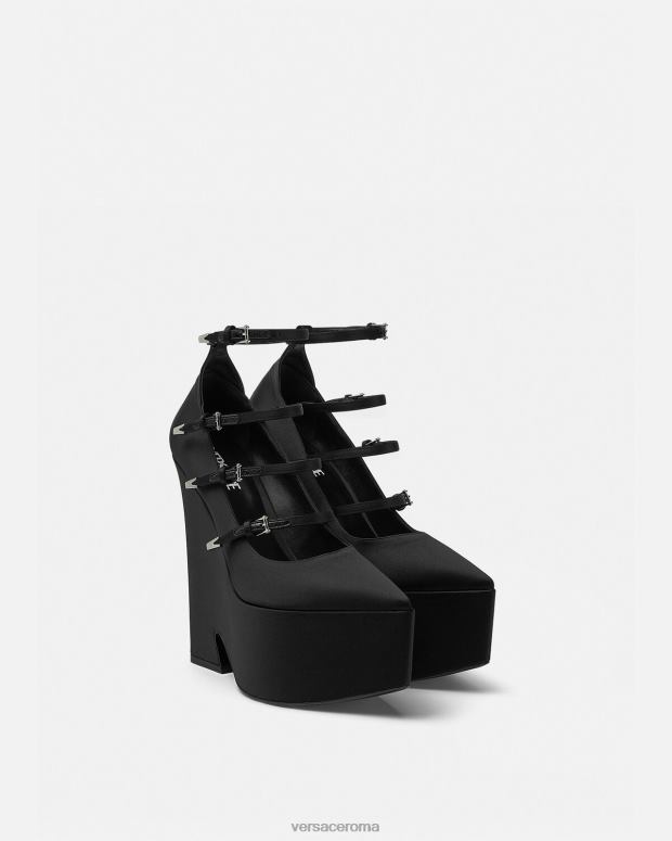 esso Versace donne Décolleté Tempest con plateau in raso nero JT08Z494 scarpa