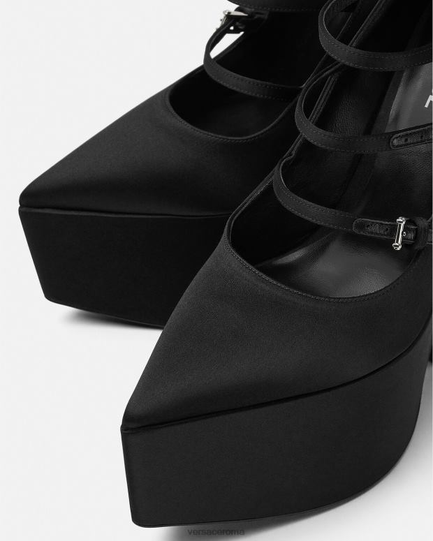 esso Versace donne Décolleté Tempest con plateau in raso nero JT08Z494 scarpa