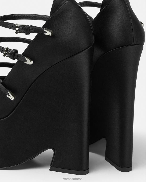 esso Versace donne Décolleté Tempest con plateau in raso nero JT08Z494 scarpa