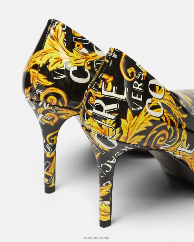 esso Versace donne Décolleté couture con logo Scarlett oro nero JT08Z2304 scarpa