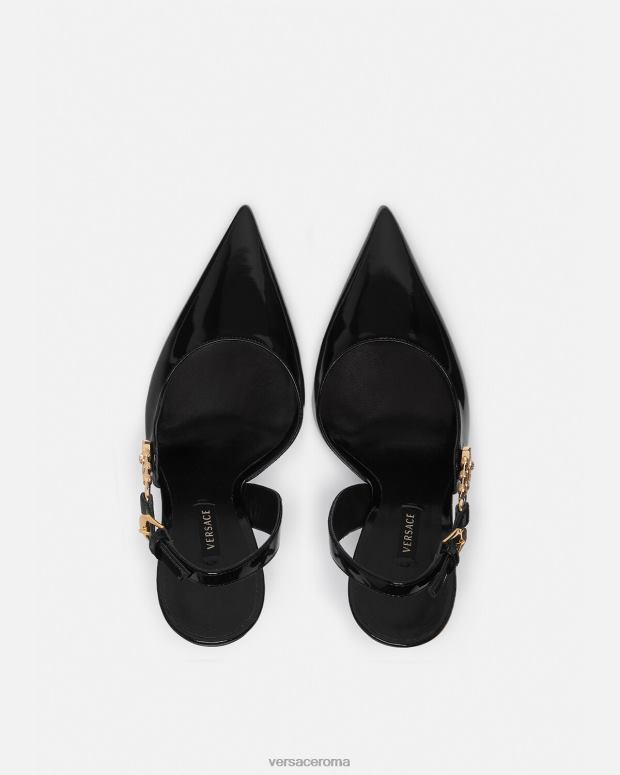 esso Versace donne décolleté sling-back in pelle verniciata con spilla da balia nero JT08Z490 scarpa