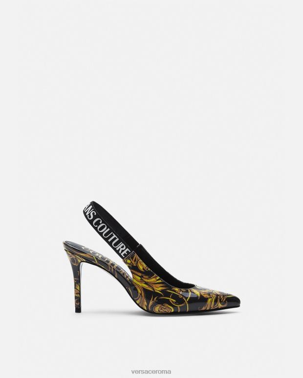 esso Versace donne décolleté slingback con logo couture oro nero JT08Z2308 scarpa