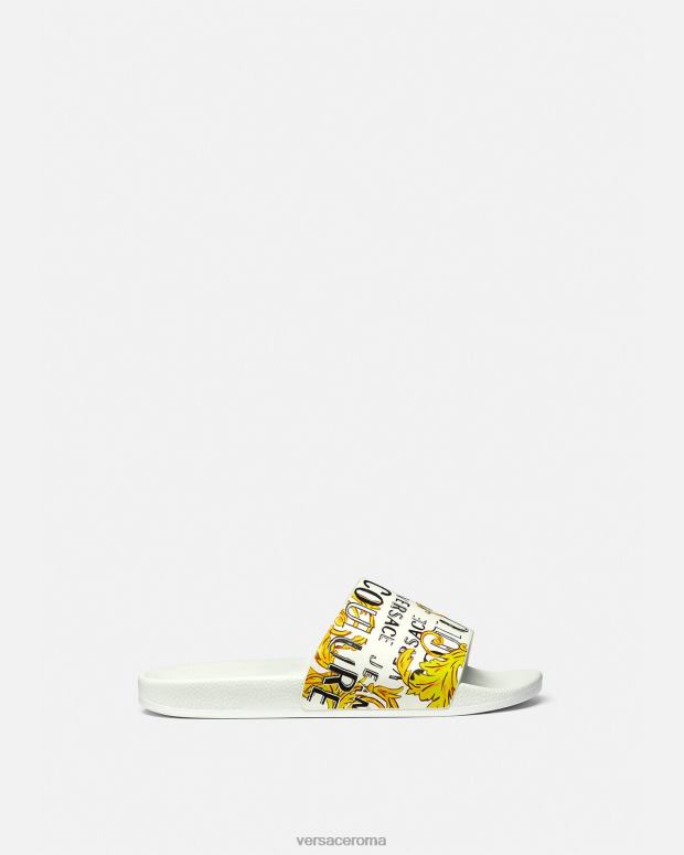 esso Versace donne ciabatte couture con logo Shelly oro e bianco JT08Z2309 scarpa