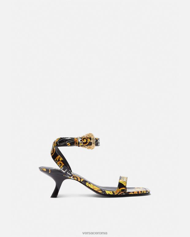 esso Versace donne sandali Fiona con logo couture oro nero JT08Z2285 scarpa